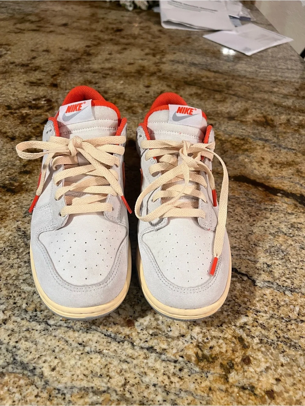 Nike Kids Gray and Red Low-Top Sneakers with Cream Sole